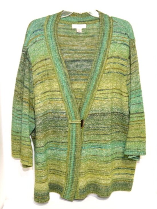 CJ Banks Women’s Green 3/4 Sleeve Deep V Neck Sweater - Picture 1 of 5